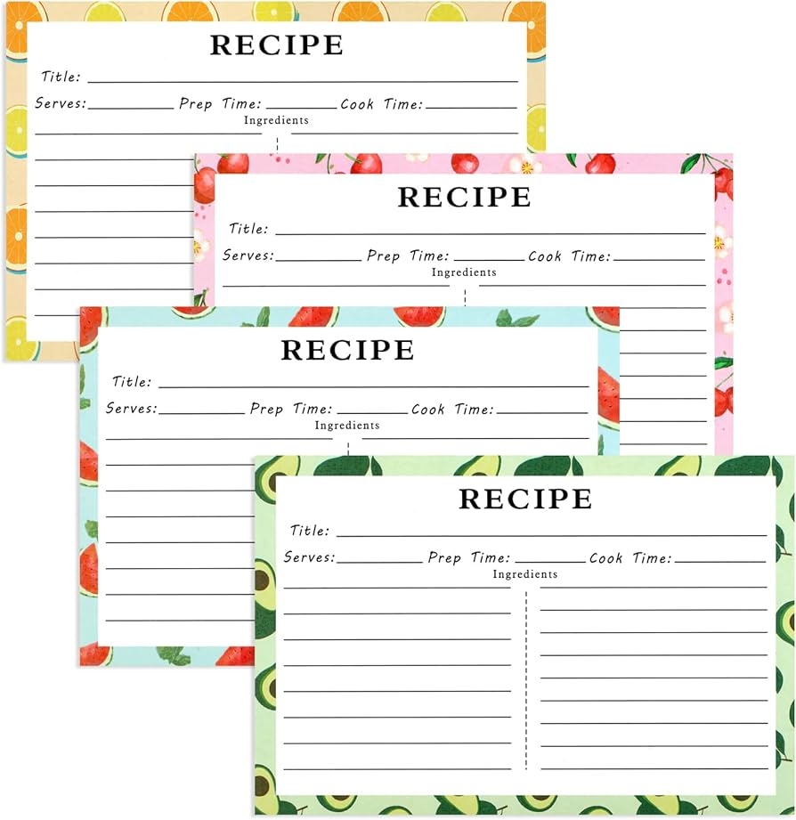 72 Recipe Cards Recipe Cards 4x6 Double Sided Recipe Cards For Bridal Shower And Wedding 4x6 Recipe Cards For Bridal Shower 4 Kinds Of Fruit Design Amazon de Home Kitchen