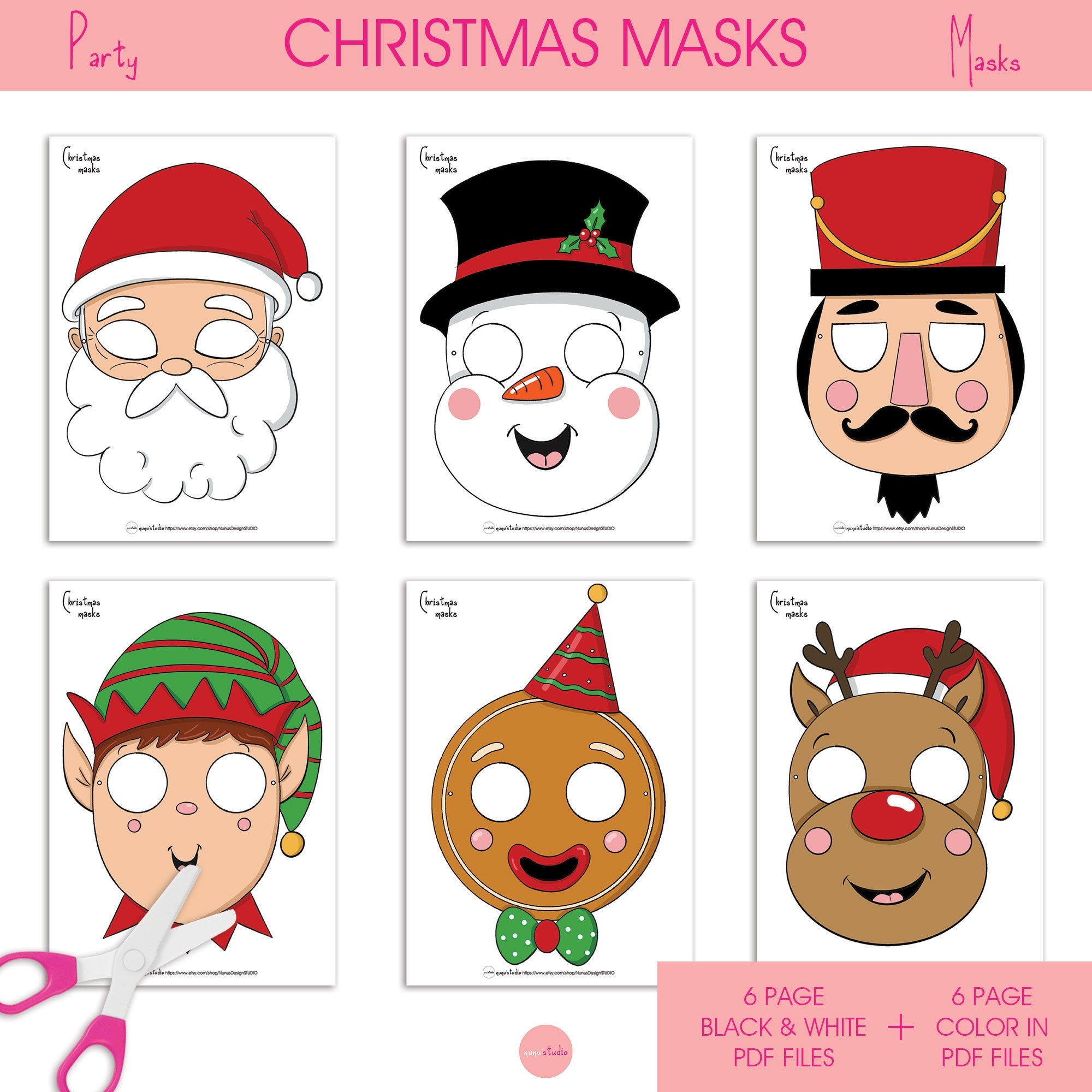 Printable Christmas Character Masks Coloring Costume PDF Download Etsy